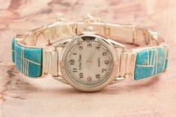 Day 2 Deal - Calvin Begay Genuine Turquoise Sterling Silver Watch Bracelet